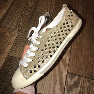 Prada Studded Glitter Sneaker Gold